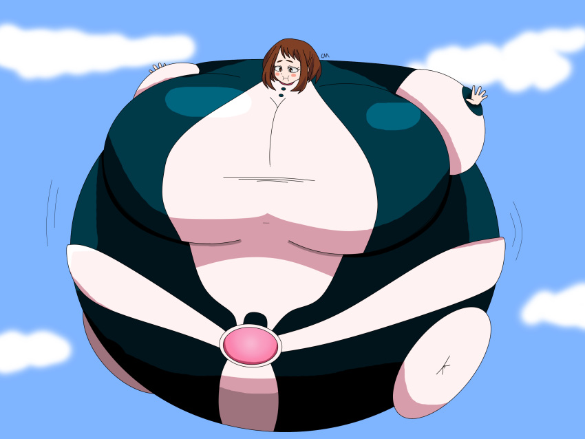 air_inflation bbw big_belly big_breasts blimp bloated body_inflation brown_hair choccymalk expansion female female_focus female_only full_body_inflation inflation my_hero_academia nonude ochako_uraraka one_piece_suit ready_to_pop skin_tight spherical_inflation ssbbw sunken_limbs superheroine tight_clothing