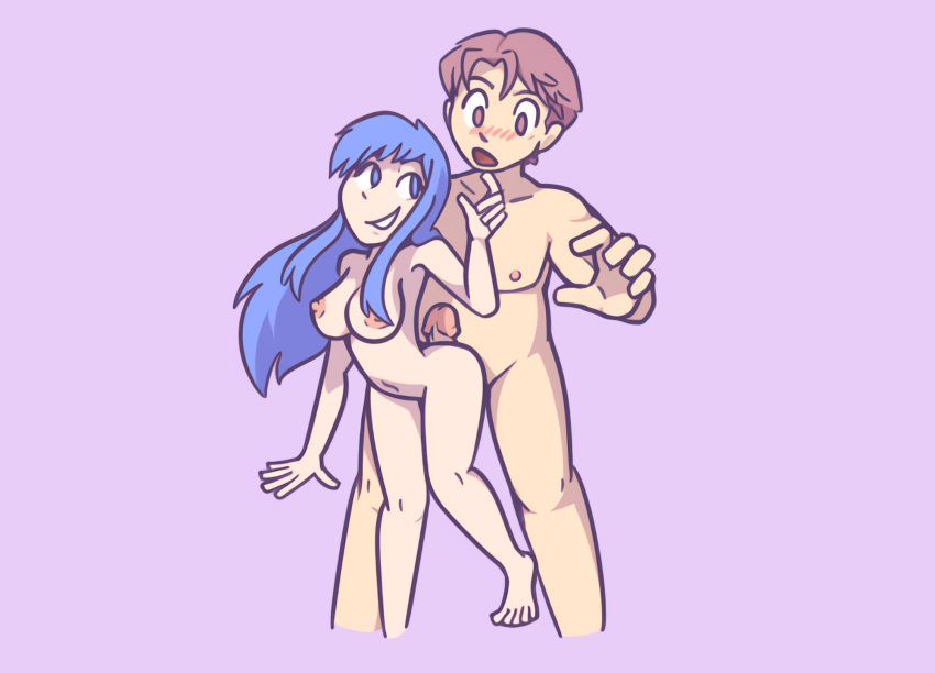 1boy areolae ass blue_hair breasts brown_hair buttjob caeda_(fire_emblem) cheating color female fire_emblem fire_emblem:_mystery_of_the_emblem fire_emblem:_shadow_dragon_and_the_blade_of_light long_hair naked nintendo nipples nude outercourse penis roger_(fire_emblem) rollep short_hair simple_background source_request straight