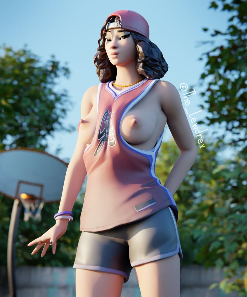 1girls 3d basketball_court big_breasts blender female female_only fortnite lewdrex light-skinned_female light_skin looking_at_viewer nipples nude nude_female pose posing presenting shorts solo tagme triple_threat watermark