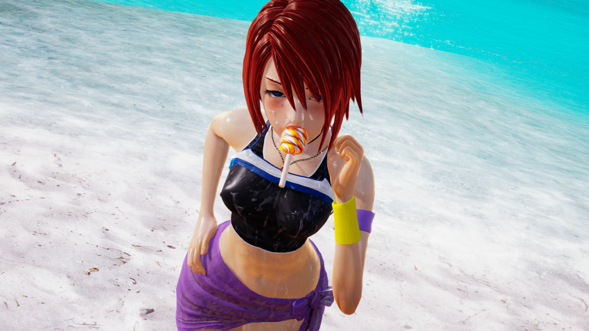 3d abs beach blush cum cum_on_body cum_on_clothes disney honey_select kairi kingdom_hearts lolipop roseza see-through_clothing square_enix tank_top