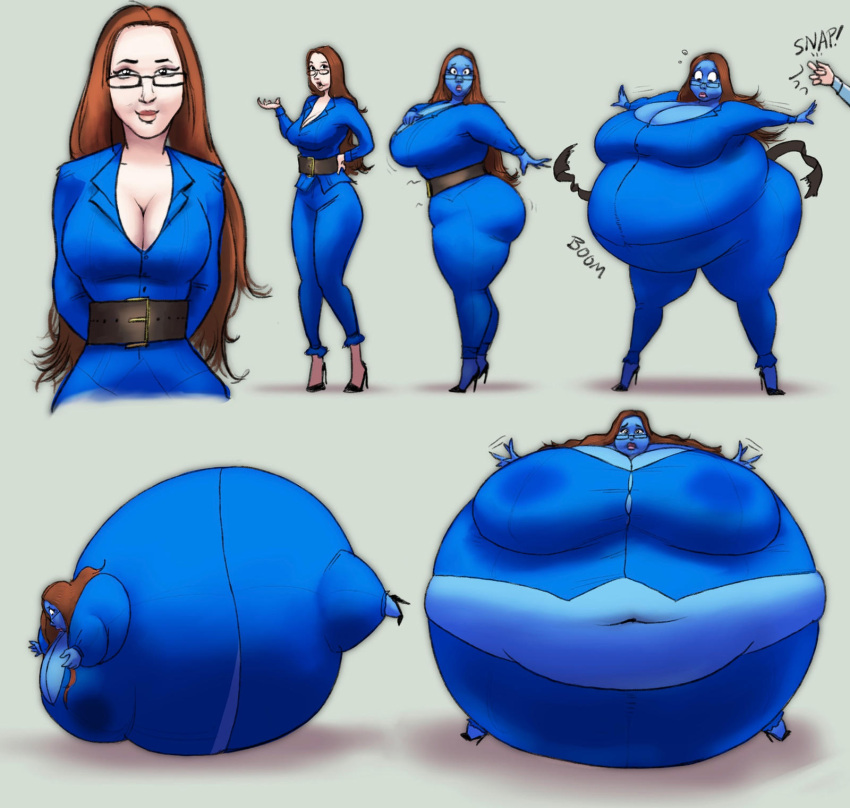 ass_expansion belly_expansion beltpop blue_skin blueberry_inflation breast_expansion cleavage expansion huge_belly inflation large_breasts spherical_inflation sunken_head sunken_limbs