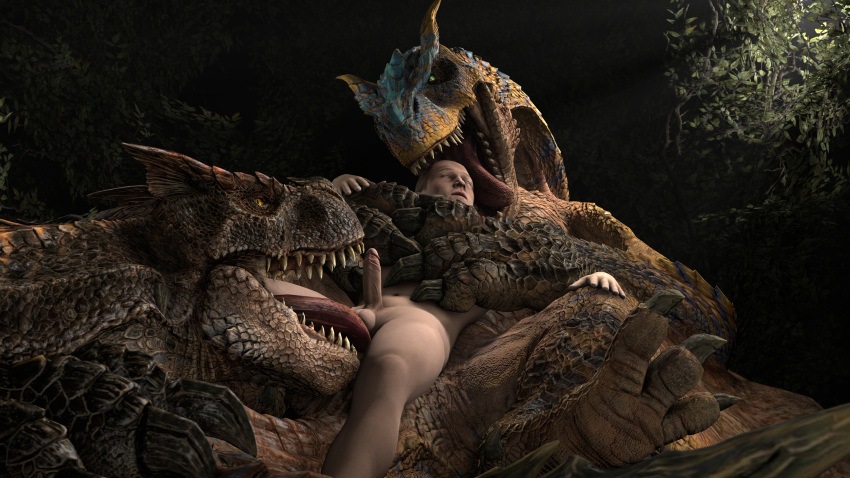 16:9 2021 3d 3d_(artwork) 4k absurd_res ambiguous_gender ambiguous_on_human ball_lick balls capcom claws digital_media_(artwork) dragon embrace feral flying_wyvern forced genital_danger_play genitals group group_sex head_in_mouth hi_res hug human human_on_feral human_penetrating interspecies ivorylagiacrus larger_ambiguous larger_feral licking lying male male/ambiguous male_on_feral mammal monster_hunter nude on_back on_top oral outside paws pinned reptile restrained scalie sex sharp_teeth size_difference smaller_human smaller_male source_filmmaker teeth threesome tigrex tongue tongue_out video_games widescreen zoophilia