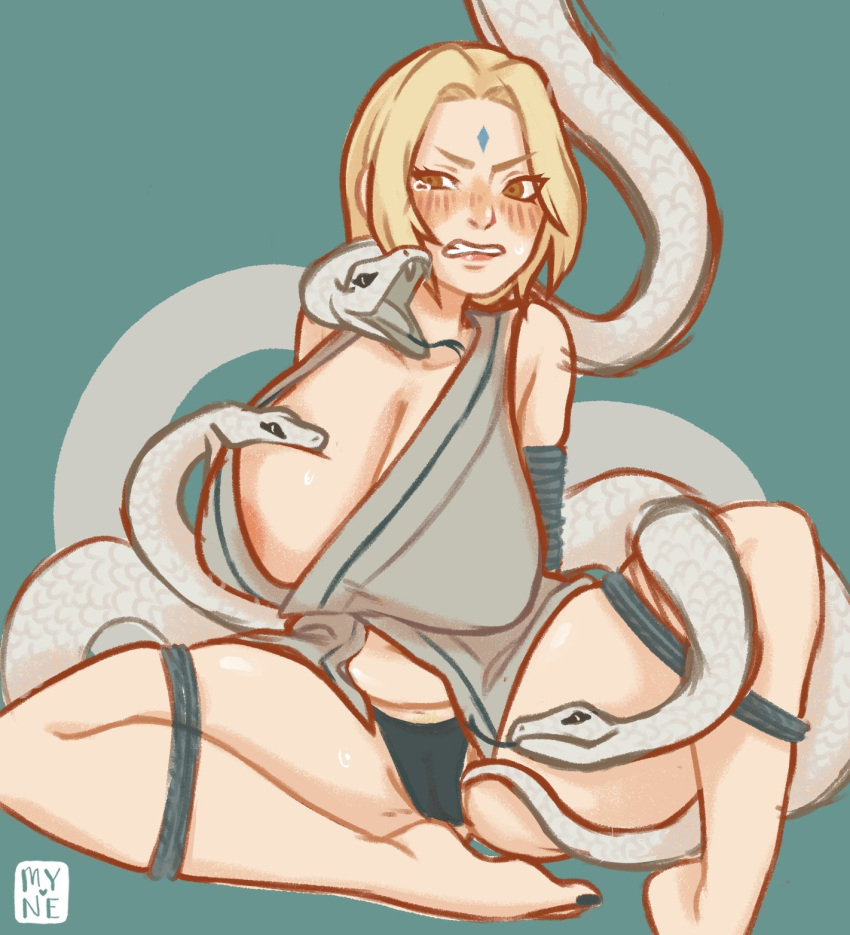 blonde_hair bondage creampuff_myne huge_breasts naruto rope rope_bondage snake tsunade