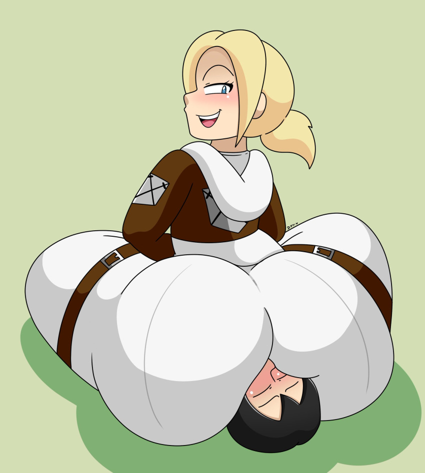 annie_leonhardt attack_on_titan big_ass blonde_hair blush bottom_heavy daisy-pink71 domination enormous_ass facesitting femdom gigantic_ass huge_ass large_ass mikasa_ackerman thick thick_ass thick_thighs wide_hips yuri