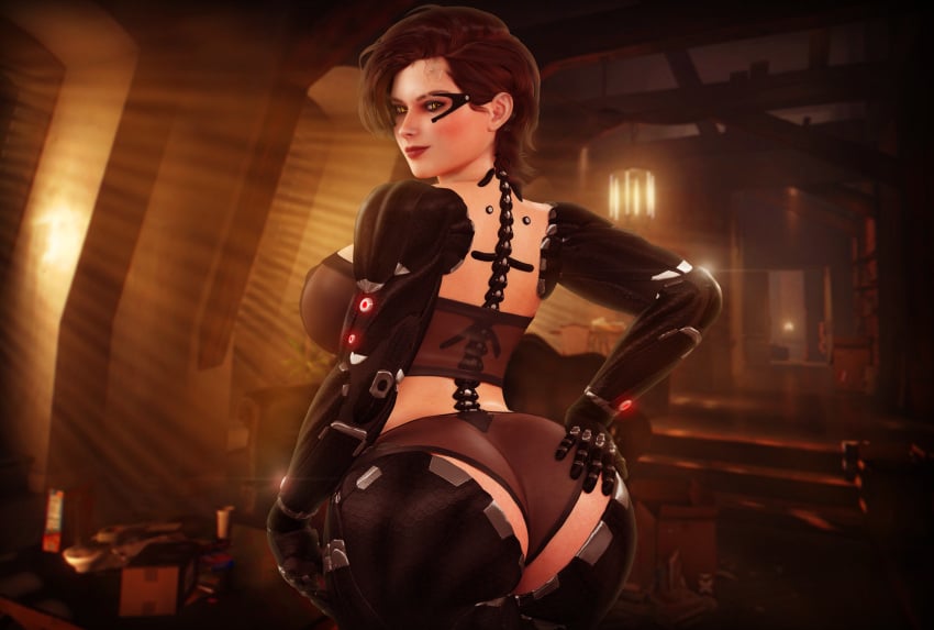 1girls 3d adam_jensen big_ass big_breasts brown_hair deus_ex deus_ex:_human_revolution female female_only genderswap_(mtf) human_revolution mechanical_arms mechanical_legs prosthetic prosthetic_arm prosthetic_leg prosthetic_limbs rasmus-the-owl rule_63 solo solo_female thick_thighs wide_hips yellow_eyes