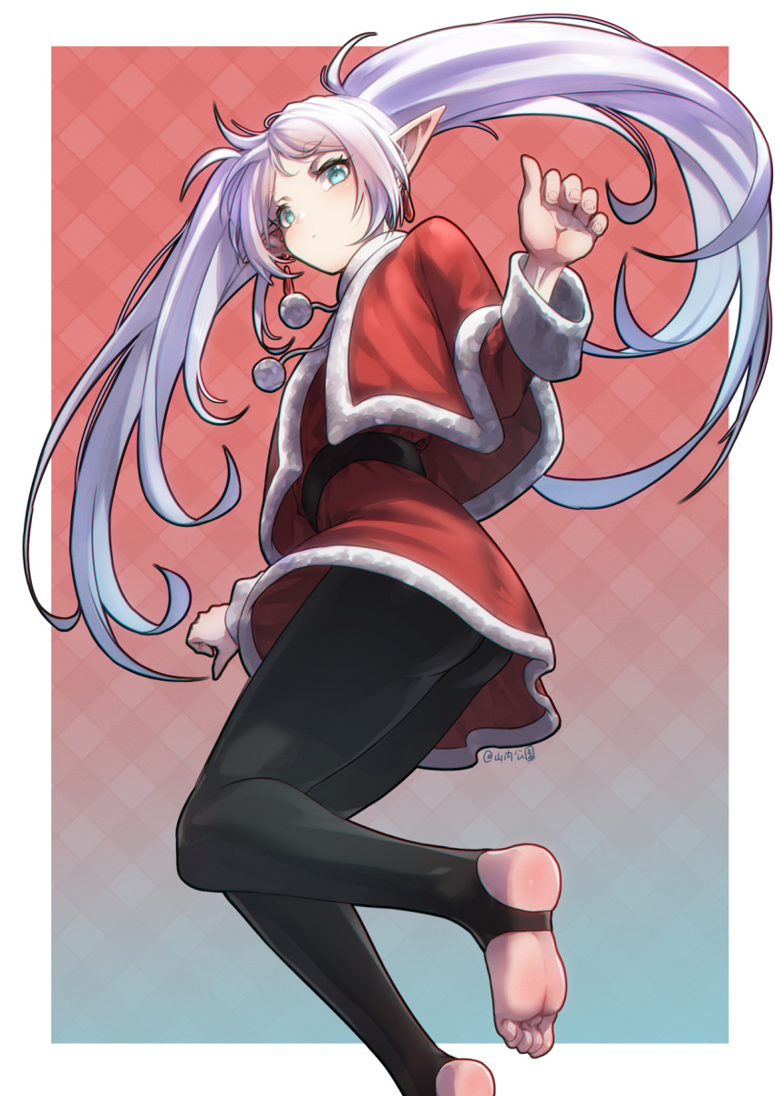 1girls bare_soles barefoot blue_eyes christmas christmas_clothing christmas_outfit elf elf_ear elf_ears elf_female elf_girl feet feet_fetish feet_focus feet_out_of_frame feet_up female female_only foot_fetish footwear frieren hi_res high_resolution highres leggings legs long_hair looking_at_viewer looking_back looking_down looking_down_at_viewer no_shoes santa_costume shoulders skirt solo sousou_no_frieren stirrup_footwear stirrup_legwear stirrup_socks stirrup_stockings stirrup_thighhighs stirrups thick_thighs thighs tights toes torso twintails upskirt white_hair yamauchi_(conan-comy)