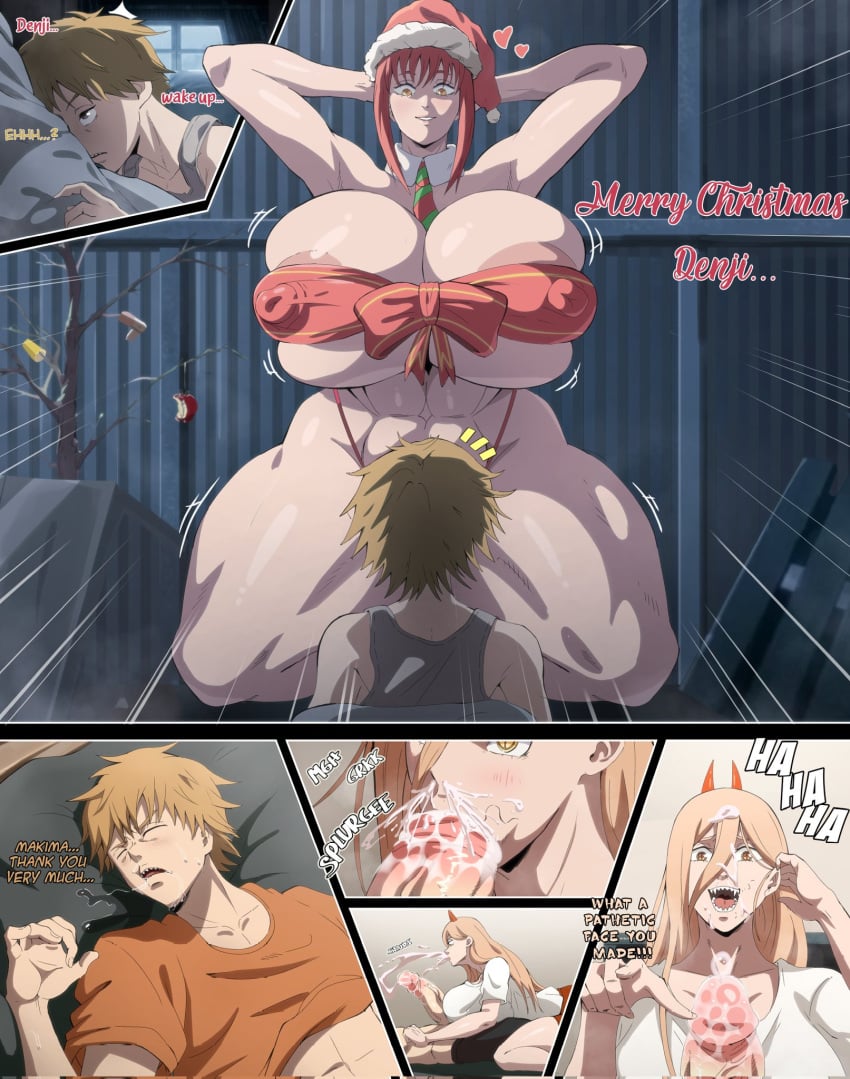 1boy 1boy1girl 2020s 2023 :>= abs arms_behind_head arms_up big_breast big_breasts big_thighs black_choker blonde_hair blowjob blowjob_face bowtie breasts breasts_bigger_than_head bursting_breasts busty chainsaw_man child_bearing_hips christmas christmas_hat comic cross-shaped_pupils cum cum_in_mouth cum_on_face cum_out_nose demon_girl demon_horns denji_(chainsaw_man) devil devil_horns digital_art digital_drawing_(artwork) dratvan dream dreaming english_text enormous_breasts fellatio female female_on_top fhd giant_breasts gigantic_breasts hair_between_eyes hd hi_res high_resolution highres holidays horn horns hourglass_figure huge_breasts huge_thighs humongous_breasts hyper_breasts incest large_breasts light-skinned_female light-skinned_male light_skin long_hair looking_pleasured makima_(chainsaw_man) male male/female massive_breasts oral orange_hair perky_breasts power_(chainsaw_man) red_hair ringed_eyes santa_hat shaved_armpit shaved_armpits sleeping sleeping_ejaculation sleeping_orgasm strawberry_blonde_hair text thick_thighs twitter_link venus_body voluptuous voluptuous_female wide_hips woman_on_top wrapped_breasts yellow_eyes