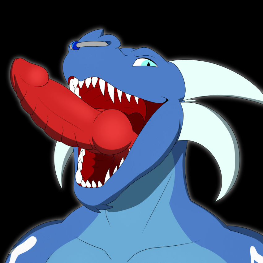 1:1 anthro black_background blue_body dragon facial_piercing genitals hi_res horn knot male monophallia nose_piercing nose_ring open_mouth penis penis_tongue piercing red_penis ring_piercing sharp_teet simple_background solo teal_eyes unusual_anatomy unusual_genitalia_placement unusual_penis_placement vene white_horn