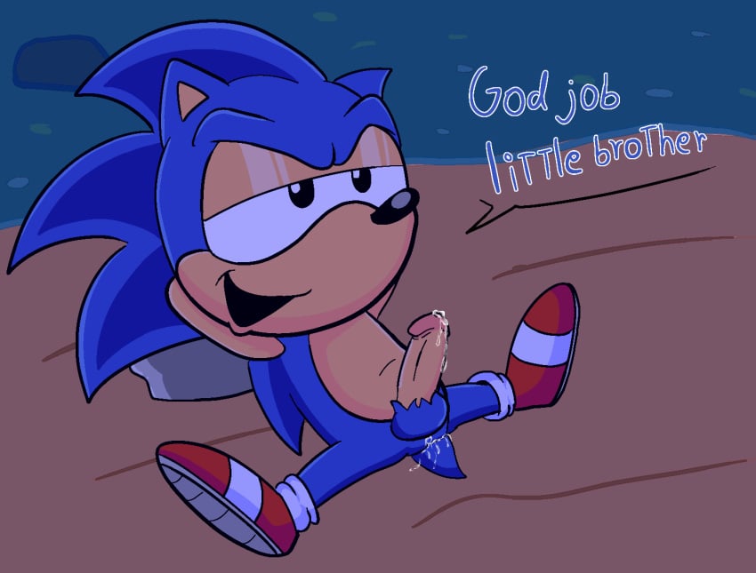 adventures_of_sonic_the_hedgehog american_sonic anal ankifun anthro anus ass classic_sonic cum cum_drip cum_in_ass cum_inside ejaculation english_text erection gay genital_fluids genitals hedgehog male mobian_(species) open_mouth outdoors outside penis rear_view sega smile solo_focus sonic_(series) sonic_the_hedgehog sonic_the_hedgehog_(series) spread_legs testicles text yaoi