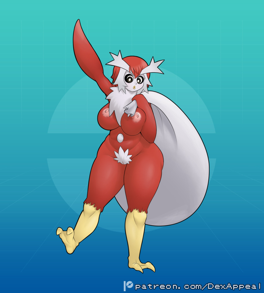 bird_feet bird_girl delibird dex_appeal eyebrows female full_body harpy long_eyebrows looking_at_viewer monster_girl nintendo nipples nude nude_female penguin pokemon pokemon_(species) pokemorph pubic_hair pubic_tuft pussy standing waving