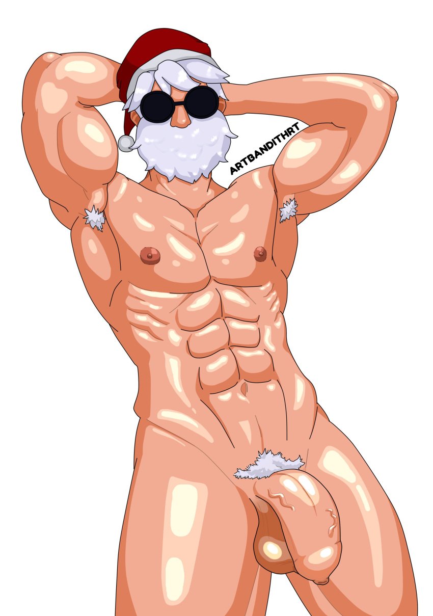 bandithrt beard big_balls big_bulge big_penis bulge free_fire gay glasses hairy_armpits hairy_balls hairy_male hairy_penis insano male male_only muscle muscles muscular muscular_male red_thong santa santa_claus santa_costume santa_hat soft_penis solo solo_male thong white_hair