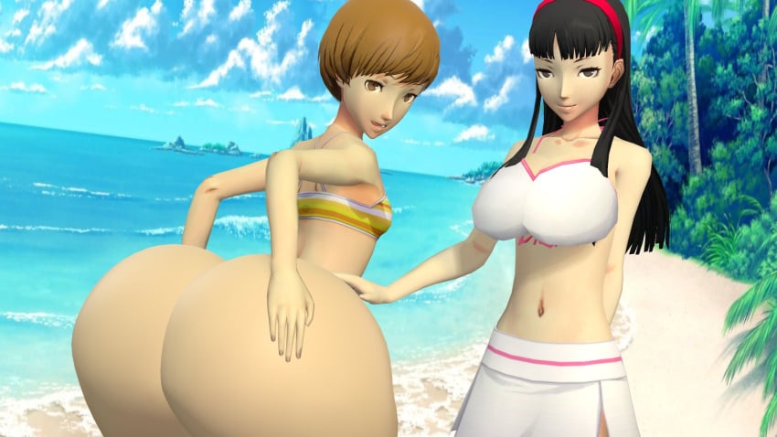 2023 2girls 3d 3d_(artwork) amagi_yukiko ass atlus beach big_ass big_breasts big_butt black_hair blue_sky breasts brown_eyes brown_hair bubble_ass bubble_butt butt_crack chie_satonaka cloud clouds dat_ass gigantic_ass gigantic_butt hand_on_ass hand_on_butt hands_on_ass hands_on_butt huge_ass huge_butt large_ass long_hair looking_at_viewer looking_back massive_ass massive_butt naxo3001 ocean open_mouth orange_hair persona persona_4 satonaka_chie sea short_hair smile smiling smiling_at_viewer teeth teeth_showing thick_ass water white_skin yukiko_amagi