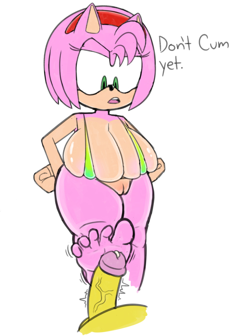 5_toes amy_rose anthro bra breasts distancedpsyche feet female footjob green_eyes headband hedgehog looking_down mammal penis pink_body pink_hair sega sonic_(series) tails tan_body toes