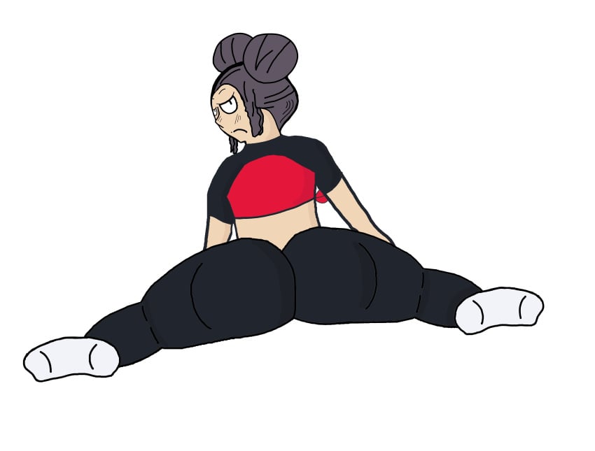 black_pants boss_(gats) fat_ass huge_ass leggings lewdee looking_at_viewer looking_back pizza_thot shortstack splits