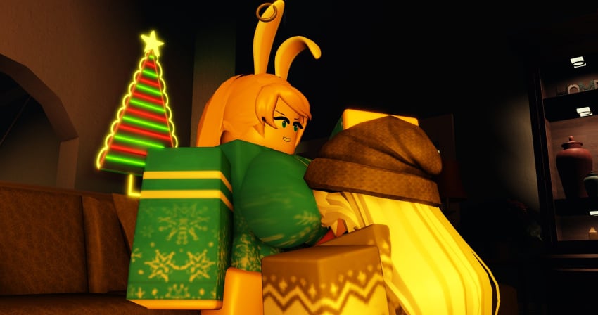 2futas 3d beanie blowjob bottomless bunny_ears cakeel christmas christmas_sweater fionna_(cakeel) futa_on_futa futanari roblox robloxian taylor_(cakeel)