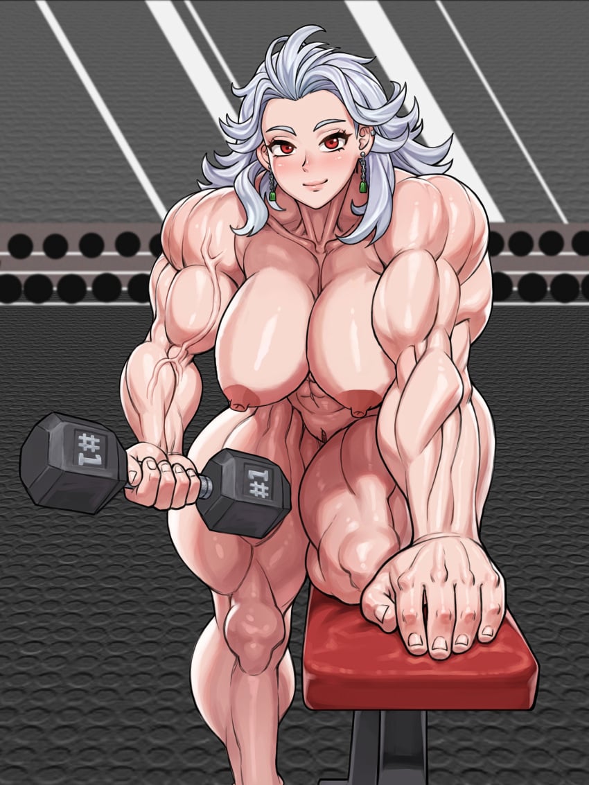 abs breasts dorohedoro female female_only hijodekrypton large_breasts muscles muscular_female nipples noi_(dorohedoro) nude red_eyes solo tagme