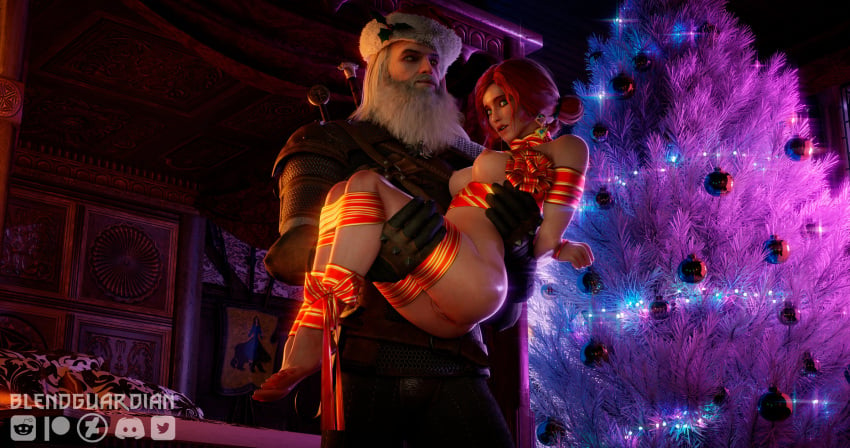 3d ass blendguardian breasts christmas christmas_tree female geralt_of_rivia male nipples nude pussy red_hair the_witcher_(series) the_witcher_3:_wild_hunt triss_merigold