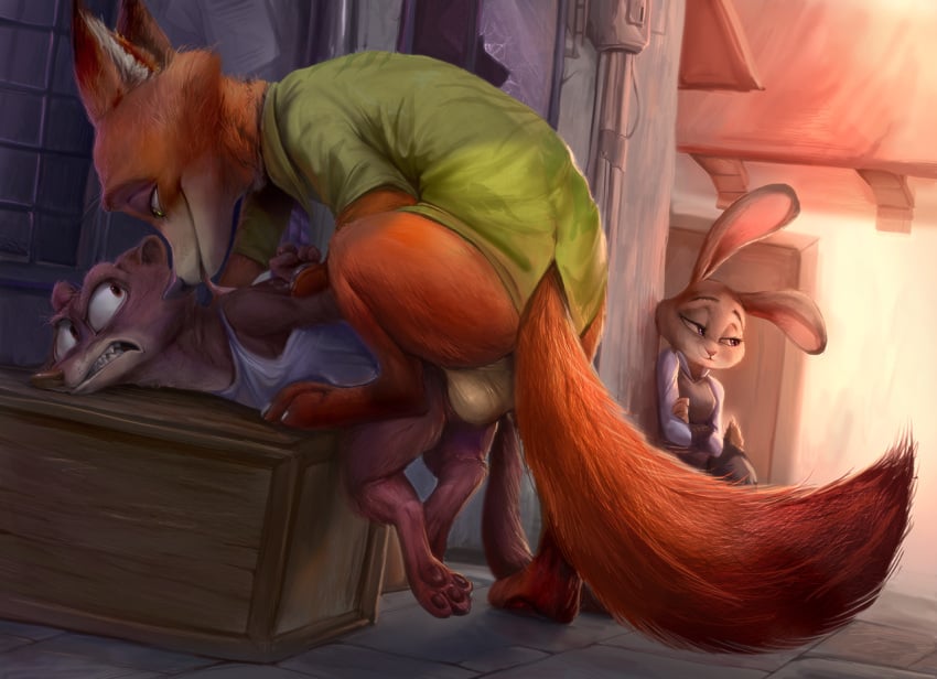 alexalaz anal anal_sex anthro balls bottomless canid canine clothed clothing disney duke_weaselton forced fox gay genitals judy_hopps lagomorph leporid male male/male mammal mustela mustelid musteline nick_wilde penetration questionable_consent rabbit rape yaoi zootopia