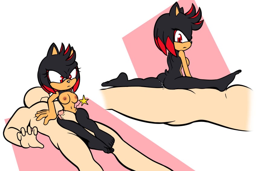 alternate_form ambiguous_penetration amy_rose anthro black_body black_fur cock_and_ball_torture duo eulipotyphlan female flexible fours_(artist) fur genital_torture hedgehog hi_res highlights_(coloring) human male male/female mammal penetration red_eyes red_highlights sega size_difference smaller_dom smaller_female sonic_(series) sonic_the_hedgehog_(series) splits spread_legs spreading