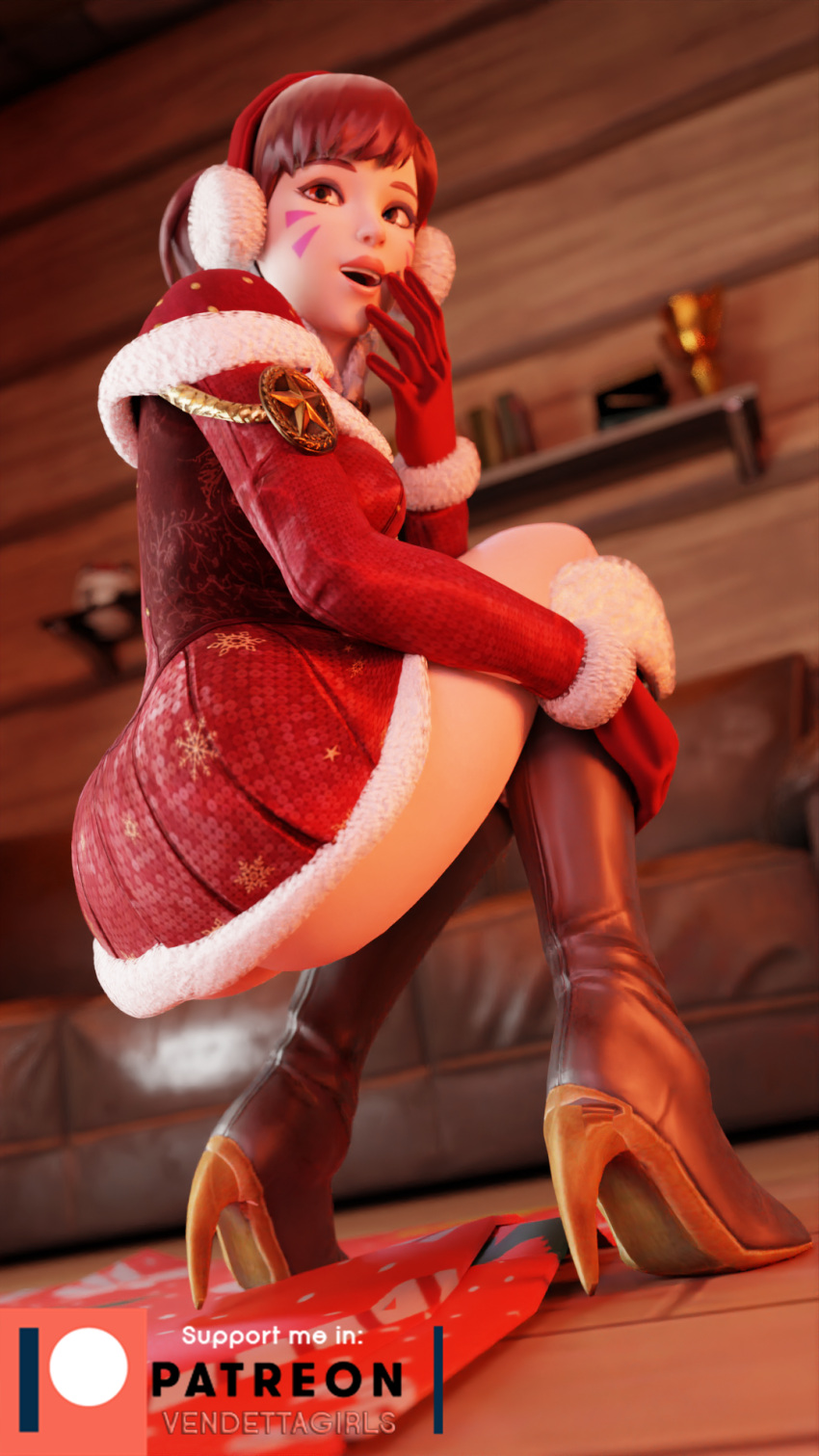 3d blender christmas christmas_dress d.va overwatch overwatch_2 patreon vendettagirls