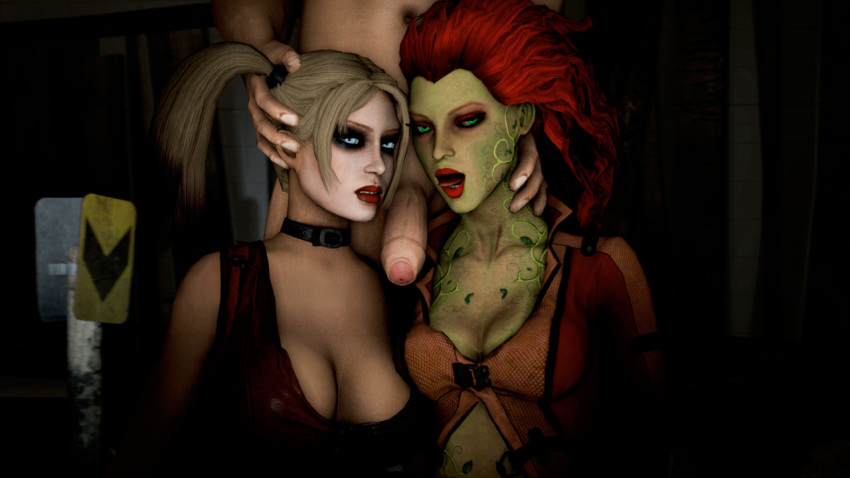 1boy 2girls 3d 3d_(artwork) batman:_arkham_city batman_(series) big_breasts cleavage clothed_female_nude_male dc dc_comics faceless_male female female_focus green-skinned_female green_skin harley_quinn harley_quinn_(arkham) harley_quinn_(arkham_city) male maledom nude_male pamela_isley penis poison_ivy poison_ivy_(arkham) poison_ivy_(arkham_city) rocksteady_studios sfmarvel source_filmmaker