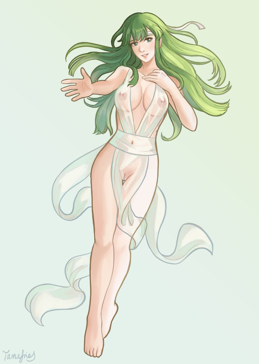 1girls bare_legs big_breasts fire_emblem fire_emblem:_mystery_of_the_emblem fire_emblem:_shadow_dragon_and_the_blade_of_light green_eyes green_hair long_hair looking_at_viewer mostly_nude nintendo nipples palla_(fire_emblem) practically_nude pussy reaching_out reaching_towards_viewer smile solo solo_female tamafry