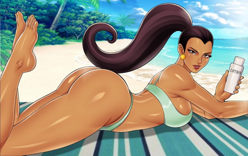 1girls ass barefoot beach beach_towel big_ass big_butt big_feet bikini black_hair bra breasts brown_eyes brown_hair bubble_ass bubble_butt carlota_casagrande dark-skinned_female dark_hair dark_skin detailed_background ear_piercing earrings eye_contact feet female female_only fit fit_female human human_only large_ass latina lavionartz lips long_hair looking_at_viewer lotion lotion_bottle lying lying_on_stomach muscle muscles ocean on_stomach outdoors outside panties ponytail sand shiny_skin smile solo solo_female solo_focus swimsuit swimwear the_casagrandes the_loud_house thick_thighs thighs thong toes towel water