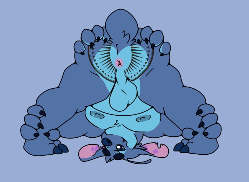 1boy 2021 4_arms 4_fingers absurd_res alien antennae_(anatomy) anthro anthrofied anus ass backsack balls biped blue_background blue_body blue_claws blue_eyebrows blue_fur blue_nipples chest_tuft claws digital_drawing_(artwork) digital_media_(artwork) disney experiment_(lilo_and_stitch) eyebrows fingers flat_colors fur genitals head_tuft hi_res himbo_stitch lilo_and_stitch male male_only multi_arm multi_limb muscular muscular_anthro muscular_male nipples notched_ear presenting presenting_anus presenting_hindquarters simple_background small_tail solo spread_butt spreading stitch sylvanedadeer tattoo thick_eyebrows toe_claws tuft