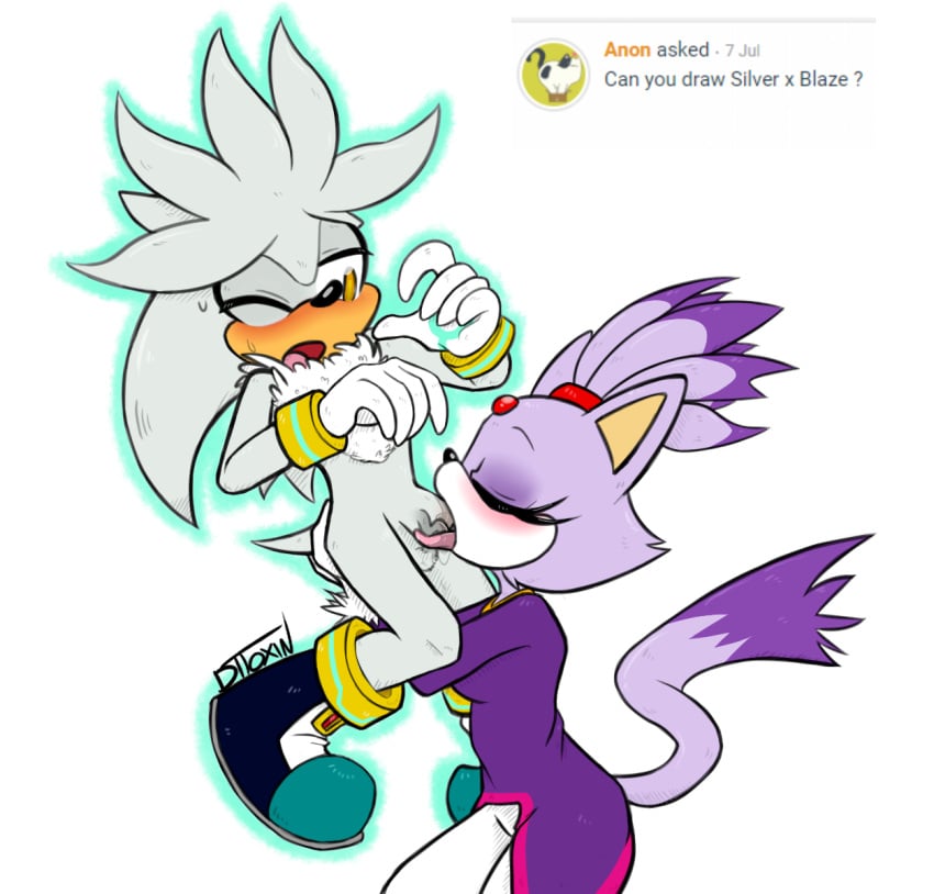 anthro blaze_the_cat blush ditoxin domestic_cat exposed_torso felid feline felis fellatio female footwear handwear hi_res humanoid male mammal oral penile penis psychokinesis sex silver_the_hedgehog sonic_(series) straight telekinesis tongue