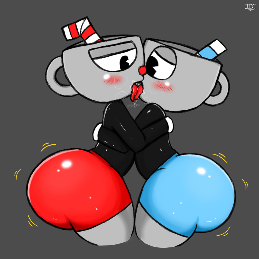 2boys big_ass big_butt blush brothers chest_to_chest clothed cuphead cuphead_(game) femboy french_kiss gay gay_incest gay_kissing gay_sex hug huge_ass idc. incest kiss kissing male_only motion_lines mugman saliva saliva_drip shorts tongue tongue_kiss tongue_out yaoi