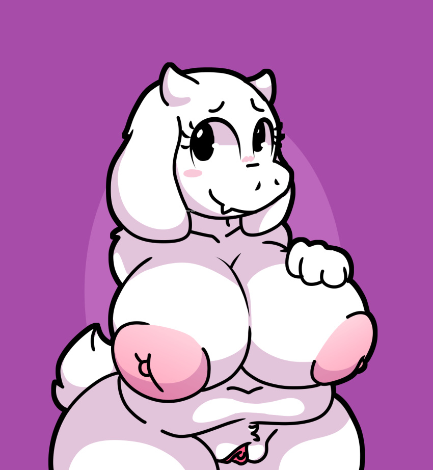 1girls big_breasts big_butt breasts female female_only fur furry furry_only hi_res horaco huge_breasts large_breasts naked nude overweight overweight_female purple_background pussy tail thehoraco thick_thighs toriel undertale undertale_(series) white_fur wide_hips