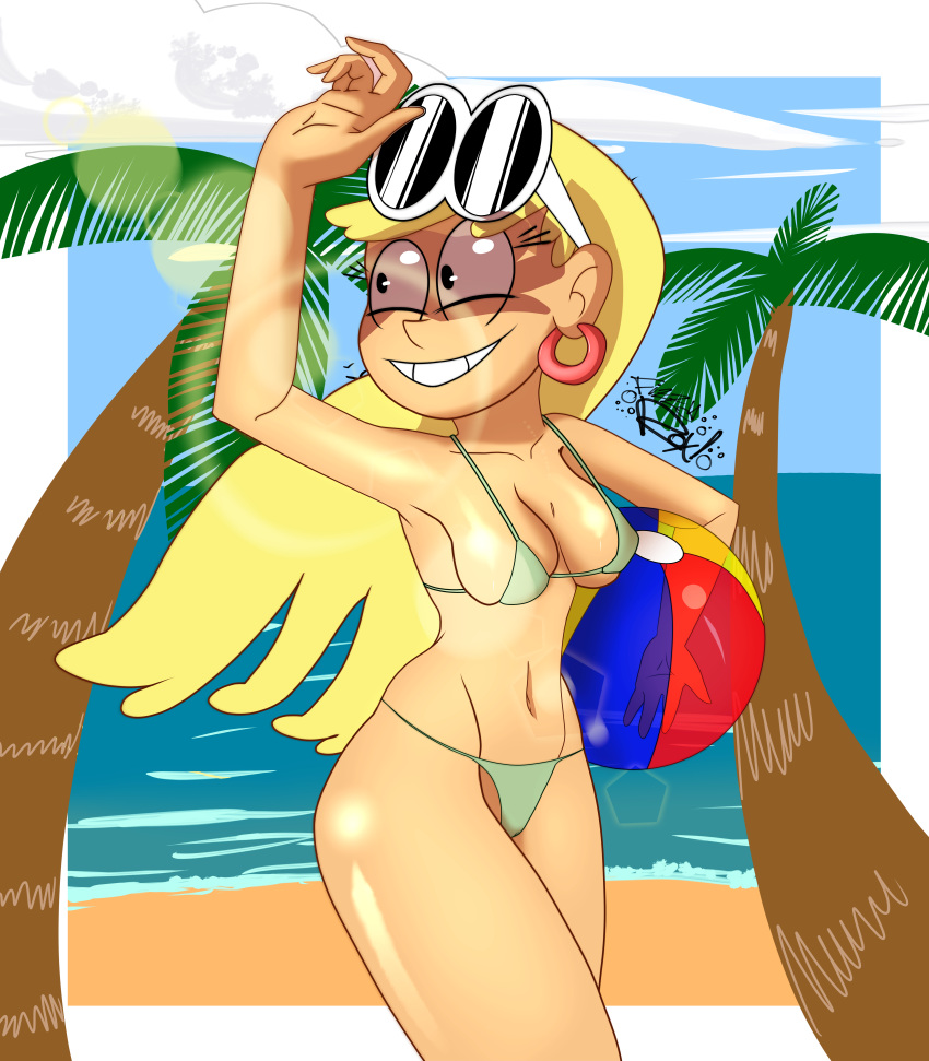 beach beach_ball big_breasts big_hips bikini bikini_bottom bikini_top blonde_hair fizzyrox_(artist) leni_loud micro_bikini the_loud_house