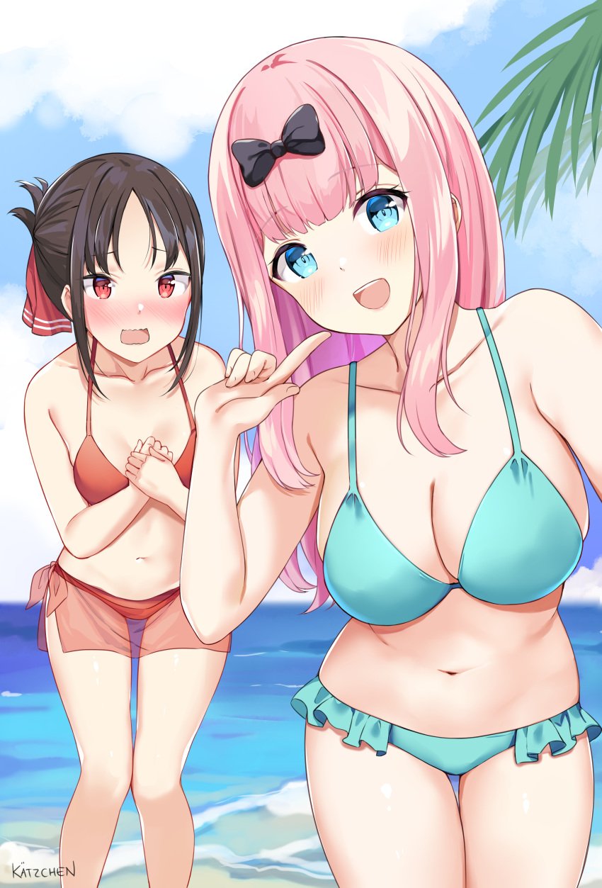 2girls bikini female female_only fujiwara_chika human kaetzchen kaguya-sama_wa_kokurasetai_~tensai-tachi_no_renai_zunousen~ multiple_girls shinomiya_kaguya swimsuit