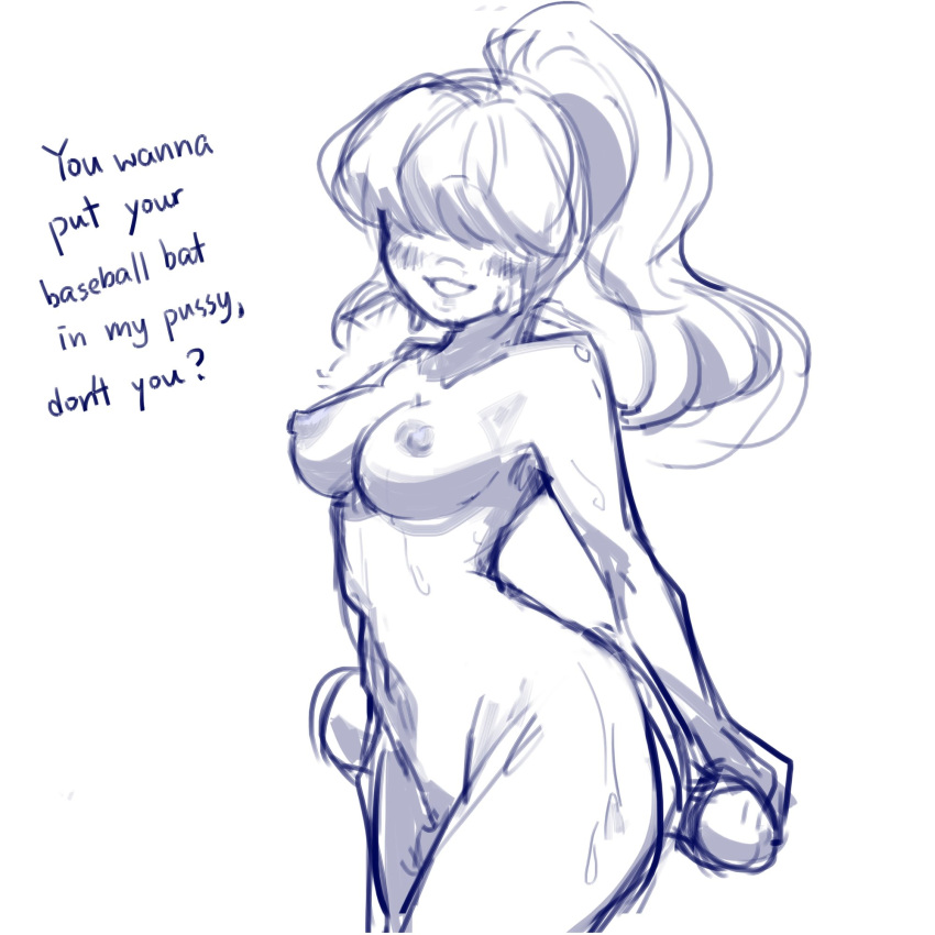 alien alien_girl blush butterflan01 colorless curvy hair_over_eyes humanoid medium_breasts mind_reading naked nipples nude sapphire_(steven_universe) steven_universe teasing text thick_lips