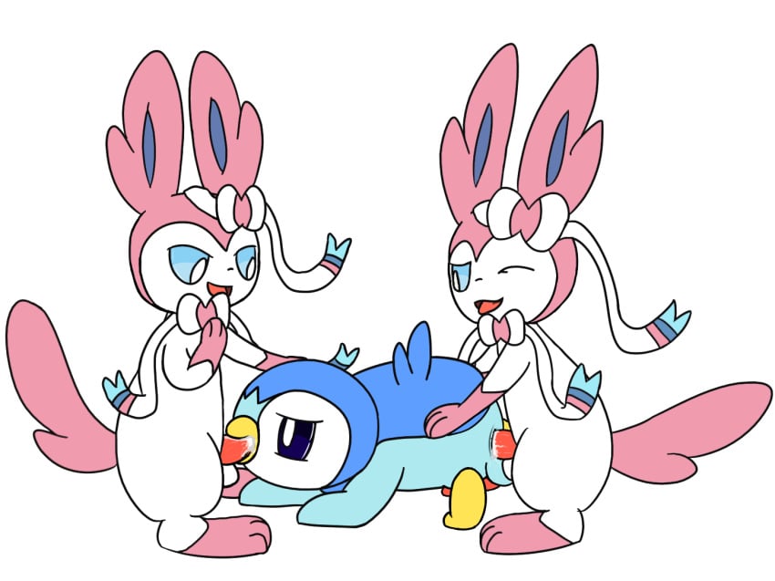 all_fours balls cum cum_in_ass cum_inside erection male male/male male_only male_penetrated male_penetrating male_penetrating_male male_sylveon nintendo one_eye_closed oral oral_penetration penetration penis piplup pokemon pokemon_(species) sex sylveon threesome tongue tongue_out trio white_background