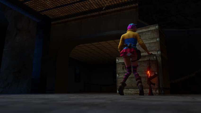 1girls 3d ak-47 blender blue_hair blue_light counter-strike_(series) counter-strike_online counter-strike_online_2 ombre_hair pink_hair pink_skirt striped_socks tagme tammy_(counter-strike) upskirt valve