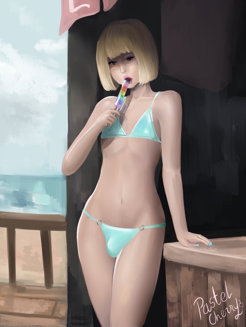 1boy beach bikini bulge crossdressing femboy gay pastelcherry popsicle sissy tagme trap