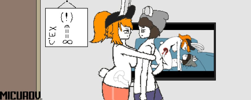 animated ass bangs big_breasts black_cap blonde_hair breasts brown_hair cap chinchilla chinchillid clothing cum cum_in_pussy cum_in_uterus cum_inside female gif gray_hat hat long_hair looking_at_partner micurov mole mole_ears orange_hair original original_character original_characters panties_down pants pants_down pants_only penis pixel pixel_art rabbit rabbit_ears rabbit_tail red_legwear red_thighhighs sex short_hair standing standing_sex tina_(tonytoran) tony_(tonytoran) tonytoran uterus x-ray