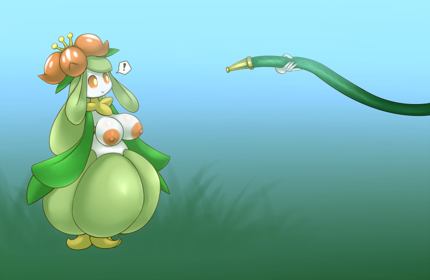 ! 1girls absurd_res anthro areola big_breasts blue_background breasts crown elemental_creature female female_focus female_only flora_fauna flower garden_hose gradient_background grass green_background hi_res lilligant looking_aside metachoke nature nintendo nipples non-mammal_breasts not_furry orange_eyes outside plant plant_girl pokémon_(species) pokemon pokemon_bw simple_background sky smile smiling solo solo_focus standing video_games white_body