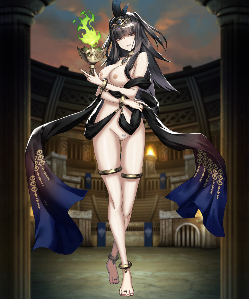 1girls alternate_costume bangs barefoot big_breasts black_eyes black_hair edit female_pubic_hair fire fire_emblem fire_emblem_awakening fire_emblem_heroes grey_lipstick large_breasts lipstick long_hair looking_at_viewer magic mostly_nude nintendo nipples nude nude_edit nude_female nude_filter pubic_hair pussy samuraijam34 silver_lipstick smile solo solo_female tharja_(fire_emblem) tharja_(plegian)_(fire_emblem)