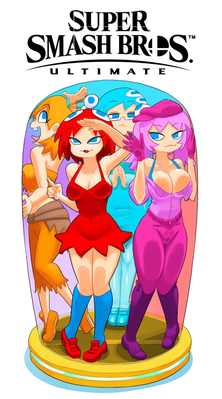 4girls against_glass blinky blinky_(pac-man) breast_press breasts cleavage clyde_(pac-man) female female_only huge_breasts inky_(pac-man) jar minus8 multiple_girls pac-man_(series) pac-man_ghost_dance_(minus8) pinky_(pac-man) red_hair super_smash_bros. super_smash_bros._ultimate tagme trophy