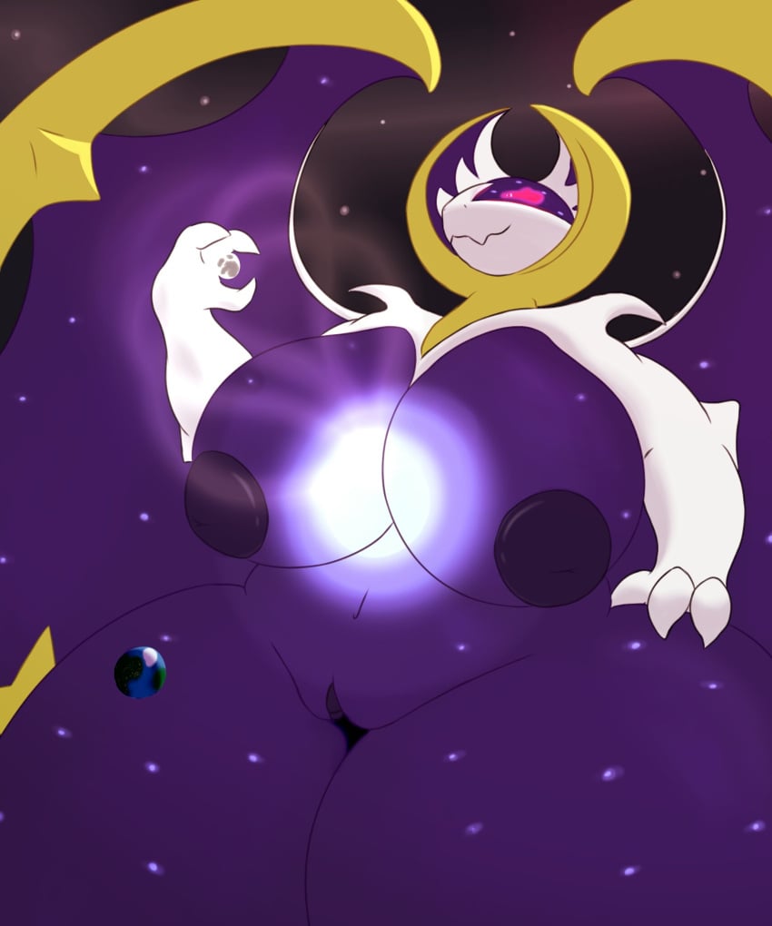 alphaandrenew areola big_breasts breasts cosmic_skin earth female genitals hi_res huge_breasts inverted_nipples legendary_pokémon lunala macro nintendo nipples pokémon_(species) pokemon video_games