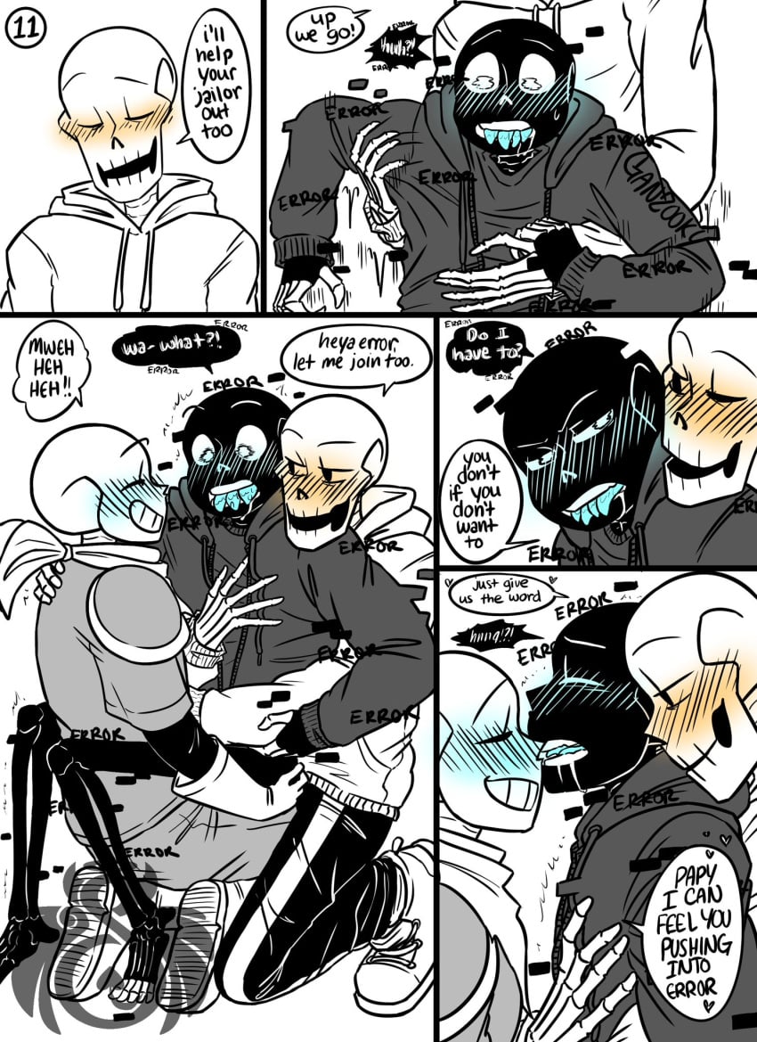 3boys alternate_universe blue_blush blush clothed comic comic_page comic_panel error_sans_(fan_character) errortale fan_character ganzooky glowing_cum hi_res implied_double_penetration incest orange_blush papyrus papyrus_(underswap) papyrus_au sans sans_(underswap) sans_au sanscest skeleton tagme tongue underswap underswap_papyrus underswap_sans undertale undertale_au undertale_fanfiction yaoi