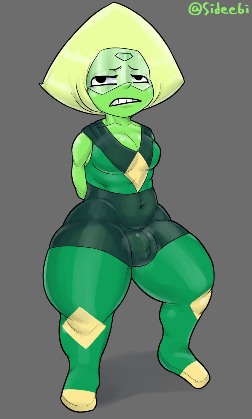 1futa big_balls big_penis bottom_heavy bulge futa_only futanari peridot_(steven_universe) shortstack sideebi solo_futa steam steven_universe thick_thighs tight_clothing