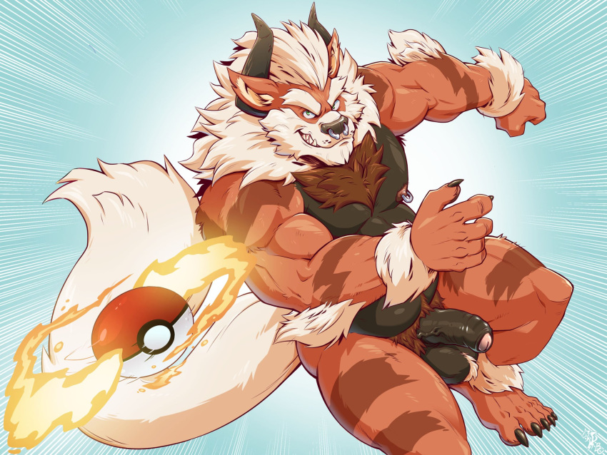 1boy 4:3 anthro anthrofied arcanine badcoyote balls biceps canid canine facial_piercing foreskin genitals hi_res horn humanoid_genitalia humanoid_penis male male_only mammal muscular muscular_anthro muscular_male nintendo nipple_piercing nipples nose_piercing nude pecs penis piercing pokémorph pokemon pokemon_(species) solo video_games