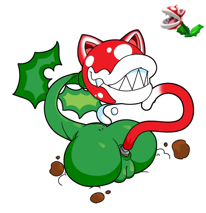 anal_insertion anthro big_butt bowser's_fury buttplug cat_ears cat_tail female horaco leaf mario_(series) piranha_plant super_mario_3d_world thehoraco white_background