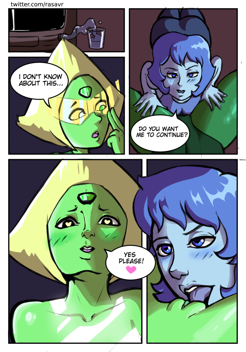 comic cunnilingus female/female heart-shaped_pupils lapis_lazuli_(steven_universe) licking_pussy peridot_(steven_universe) pussy rasavr steven_universe yuri yuri