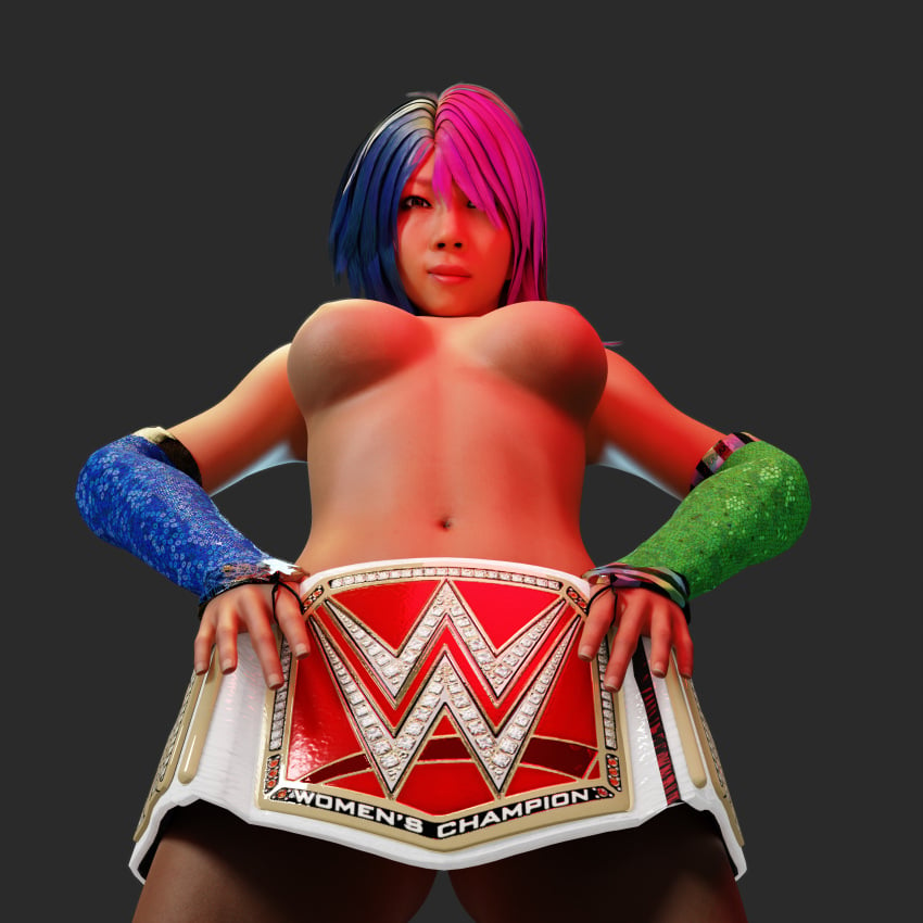 1girls 3d asian asian_female asuka_(wwe_diva) based_purple blender breasts censored_pussy championship_belt female female_only solo wrestling_belt wwe wwe_2k wwe_diva wwe_raw_women's_championship_belt wwe_womens_championship_belt