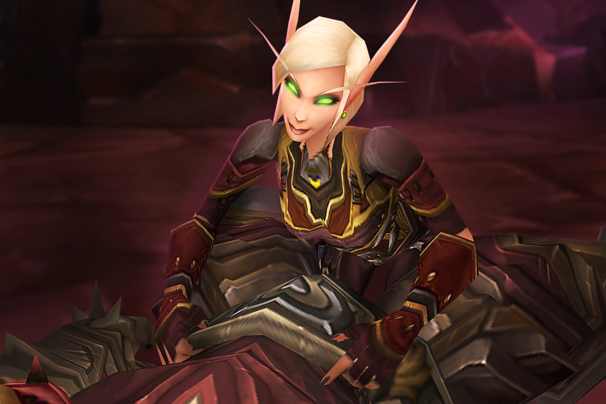 1boy 1girls 2014 3d blonde_hair blood_elf blood_elf_female bob_cut dark-skinned_male dark_skin elf elf_female fel_orc female green_eyes indoors light-skinned_female light_skin male male/female mira_sunshadow muscular muscular_male orc orc_male original_character red_skin rexxcraft size_difference world_of_warcraft