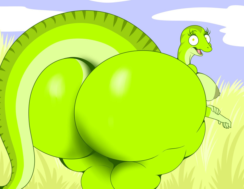 ass female green_body hi_res huge_ass huge_butt hyper hyper_ass hyper_butt lizard mirroidal nude reptile scalie solo thick_thighs